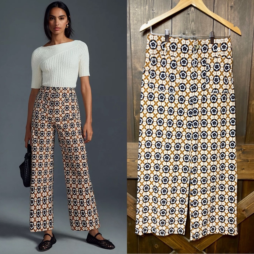 Maeve by Anthropologie Colette Cropped Floral Wide-Leg Pants Size 30
